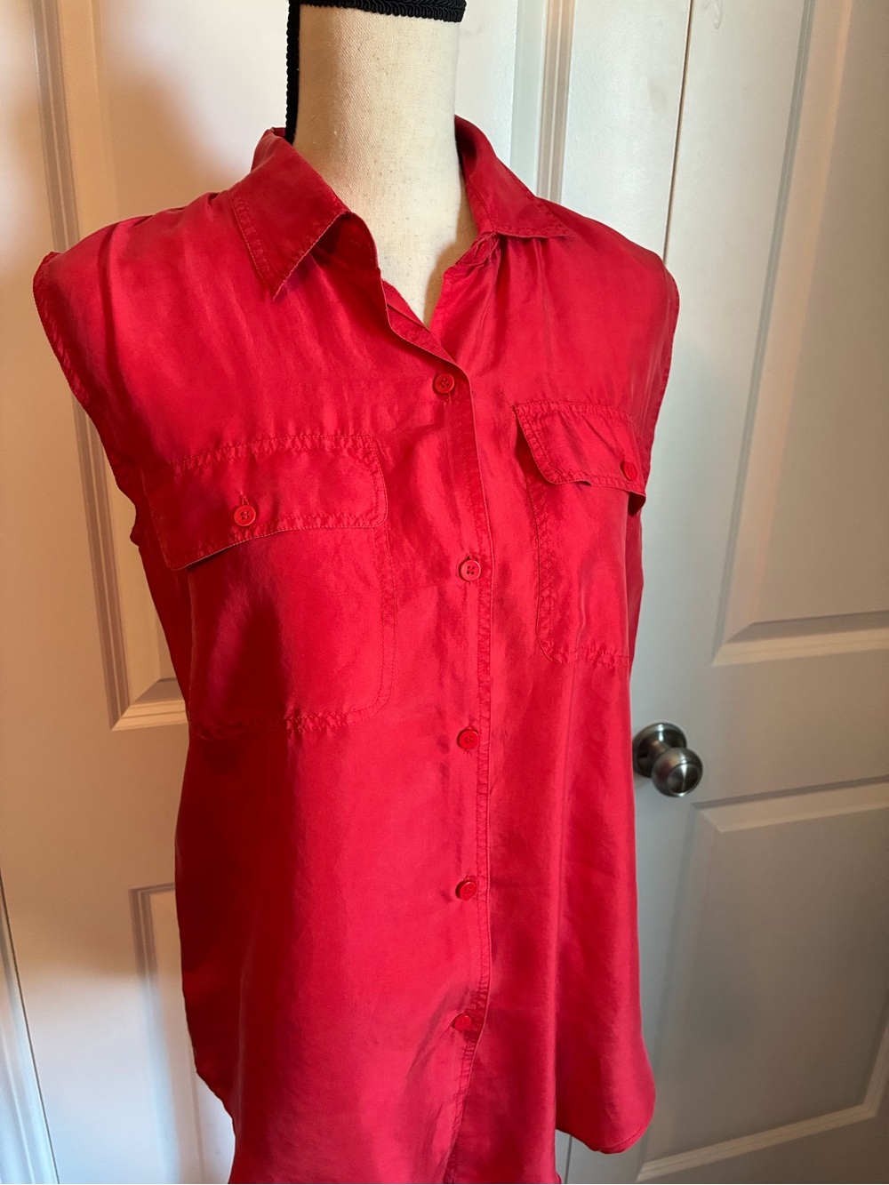 H.L. Spencer Sleeveless Silk Red Button Down Tunic Top Small